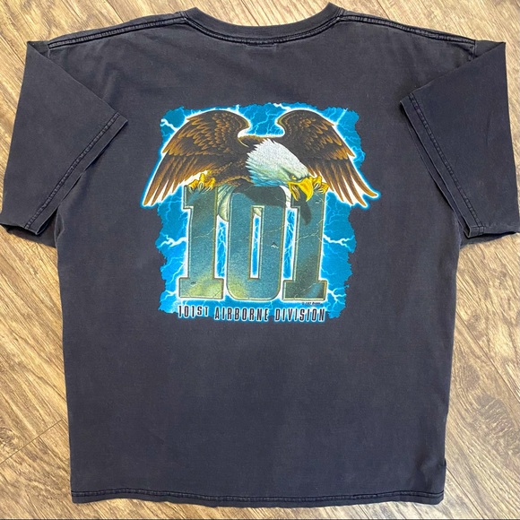 Vintage US Army 101st Airborne Screaming Eagles Faded Black T Shirt Made In USA - Picture 1 of 7
